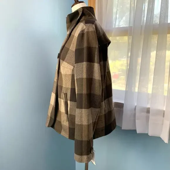 NWT Liz Claiborne Brown Combo Plaid Peacoat Size Medium - Picture 4 of 6